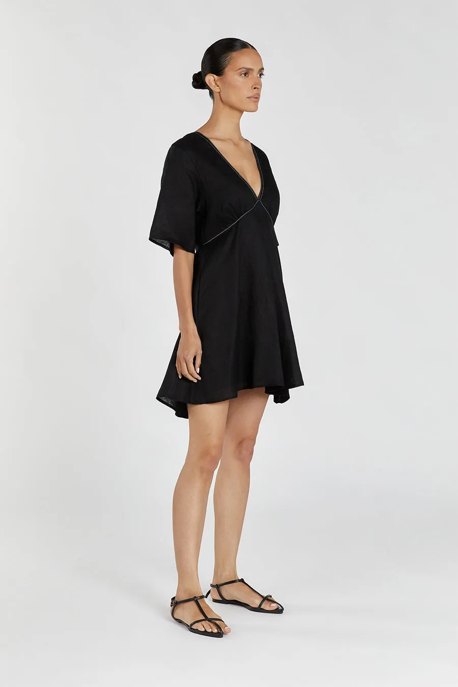 RHODES BLACK LINEN MINI DRESS sold by Dissh product image thumbnail 3
