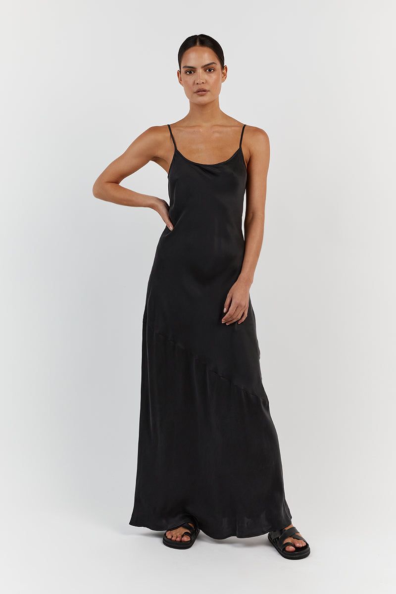LAYLA BLACK SILK MAXI DRESS sold by Dissh