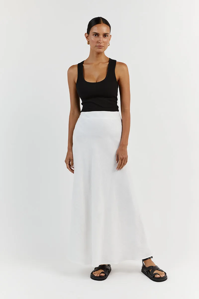 SYRAH WHITE LINEN MIDI SKIRT sold by Dissh