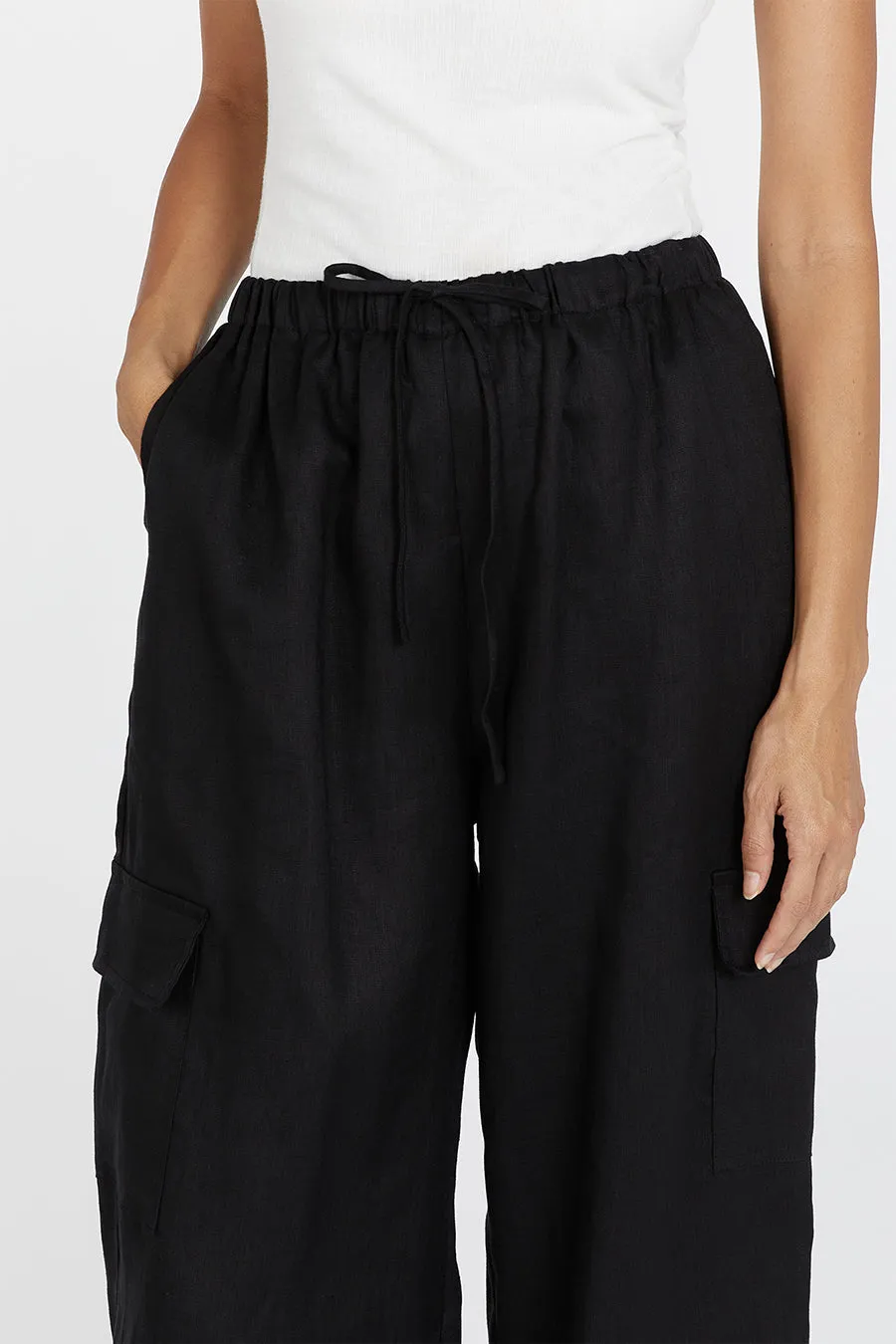 INGRID BLACK LINEN CARGO PANT sold by Dissh product image thumbnail 5