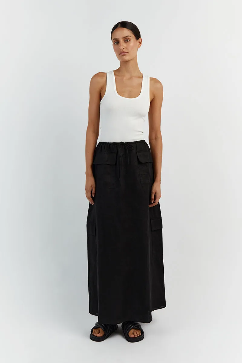 ISLA BLACK LINEN CARGO MAXI SKIRT sold by Dissh