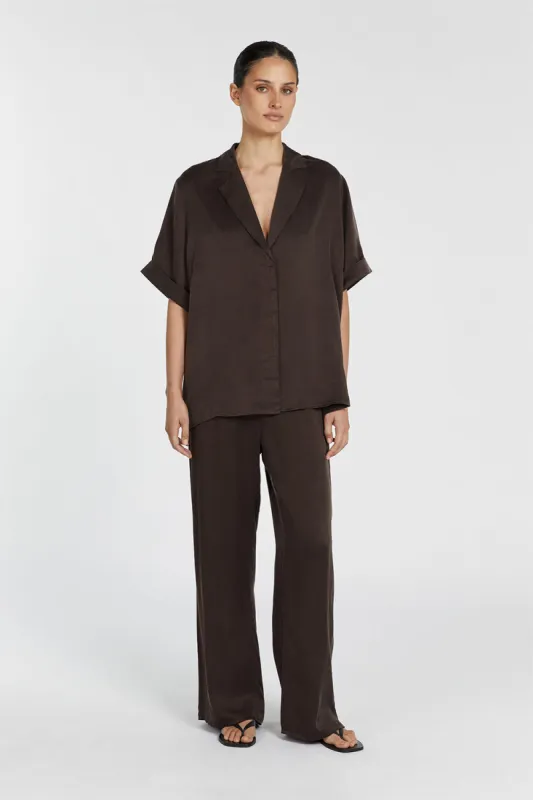PERCY BITTER CHOC SILK PANT sold by Dissh