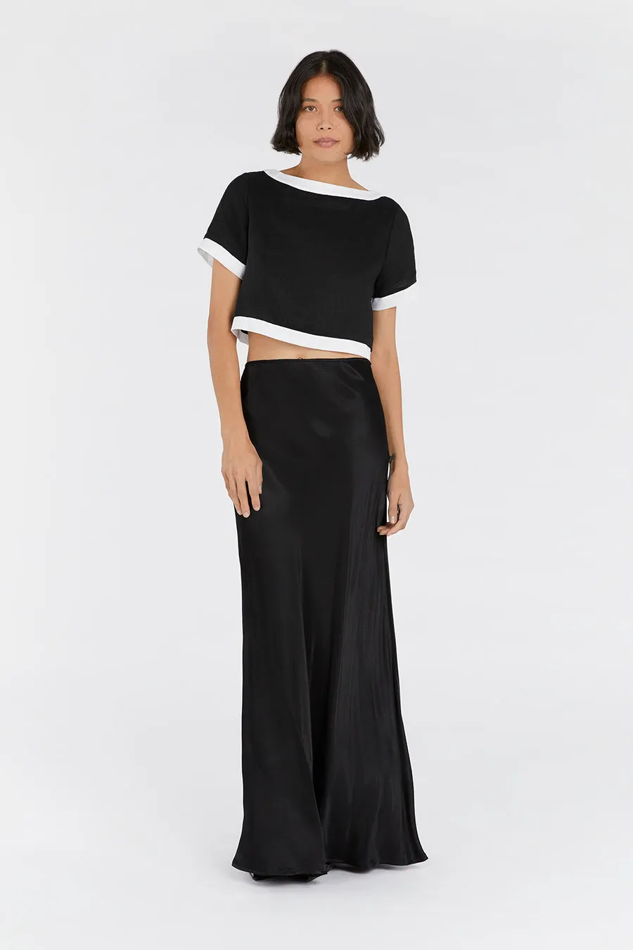 CARTER BLACK LINEN CROP TOP sold by Dissh