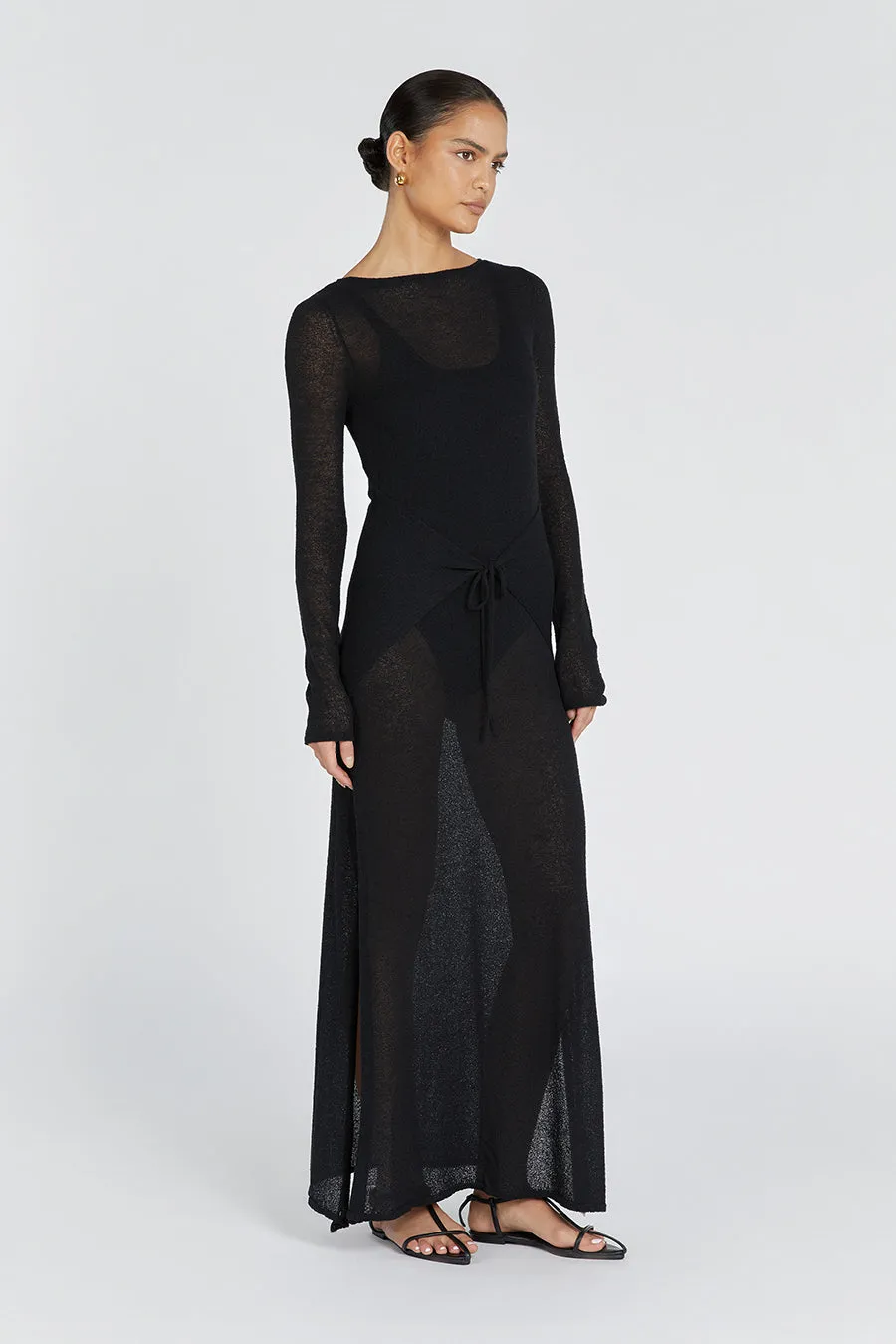 BREE BLACK SLEEVED TIE FRONT MAXI DRESS sold by Dissh product image thumbnail 3