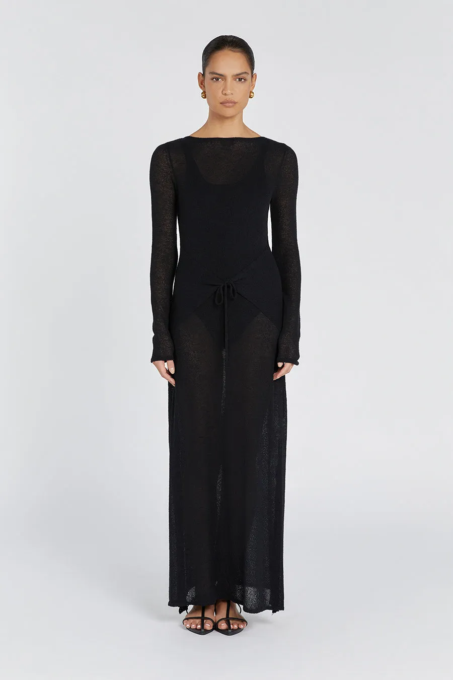 BREE BLACK SLEEVED TIE FRONT MAXI DRESS sold by Dissh