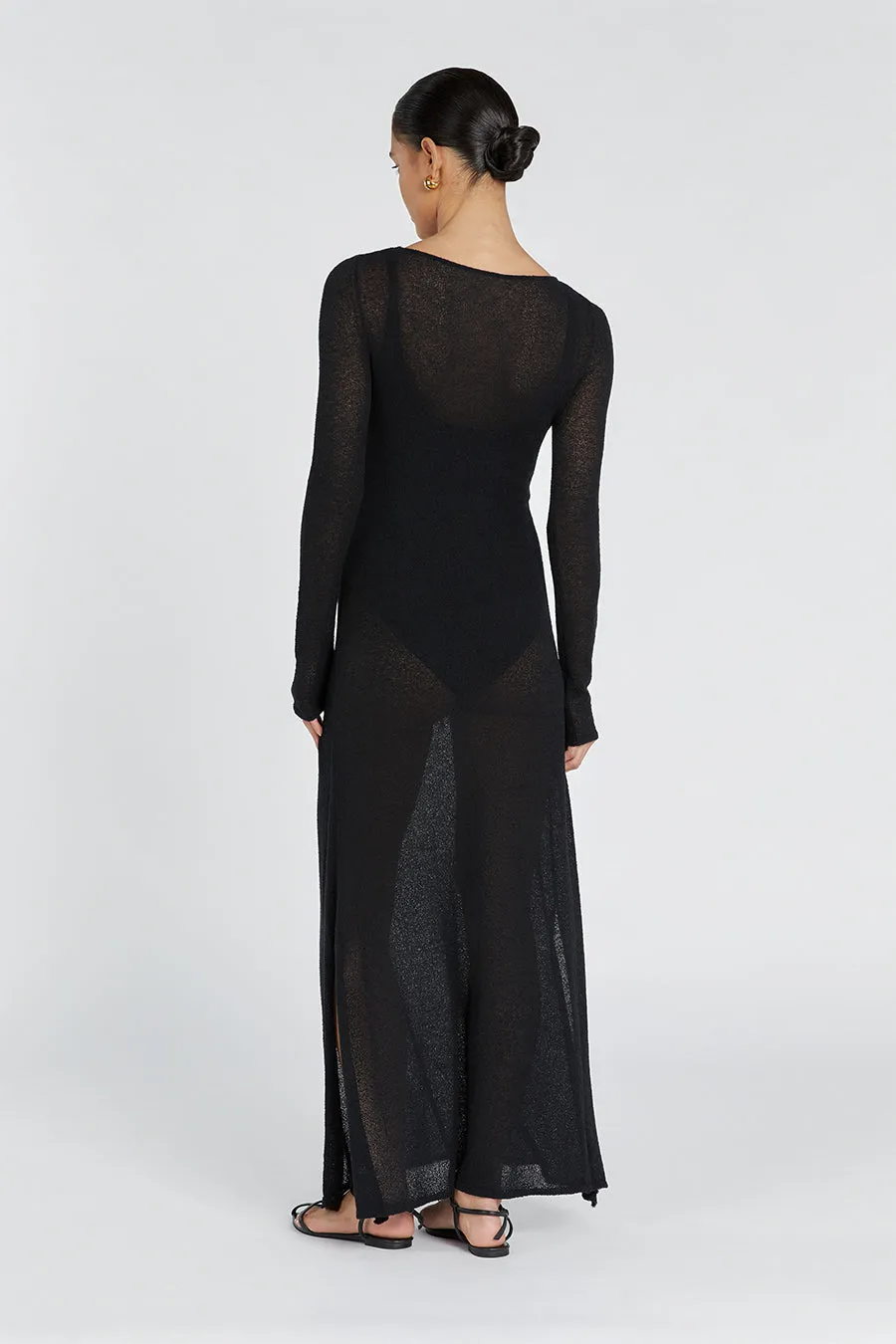 BREE BLACK SLEEVED TIE FRONT MAXI DRESS sold by Dissh product image thumbnail 4