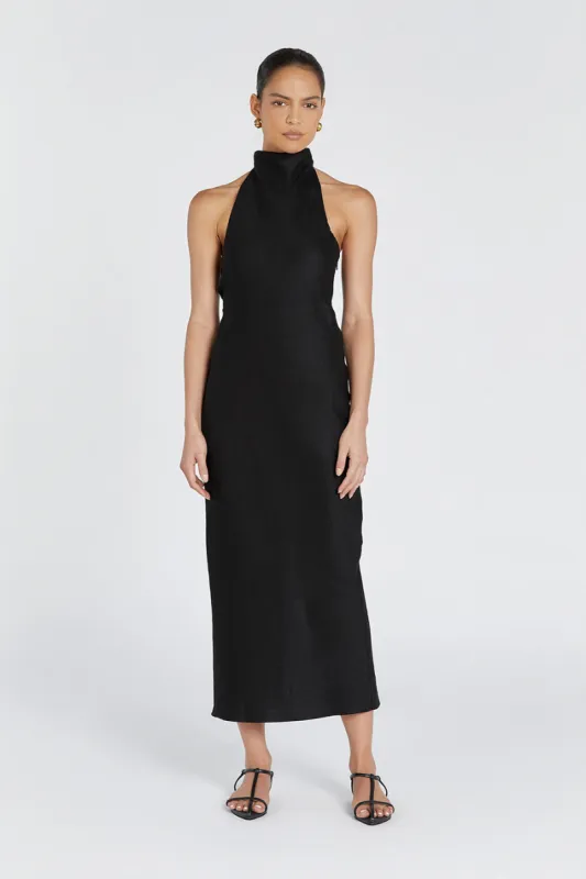 VERA BLACK LINEN MAXI DRESS sold by Dissh