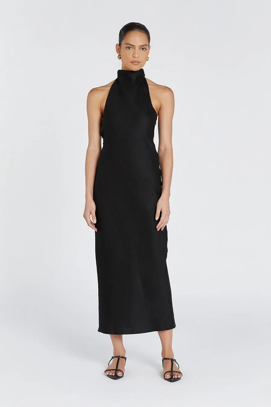 VERA BLACK LINEN MAXI DRESS sold by Dissh