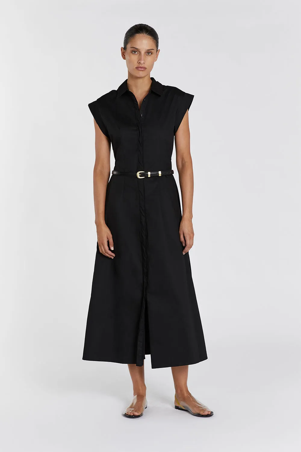 LAUREN BLACK COTTON MIDI DRESS sold by Dissh