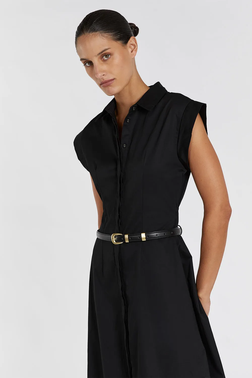 LAUREN BLACK COTTON MIDI DRESS sold by Dissh product image thumbnail 2