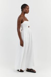 HARPER WHITE LINEN MIDI DRESS sold by Dissh