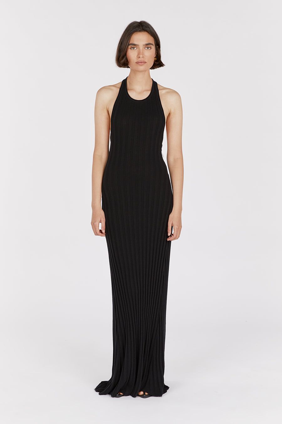 GOLDIE BLACK HALTER MAXI DRESS sold by Dissh