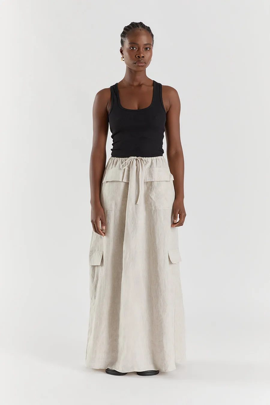 ISLA NATURAL LINEN CARGO MAXI SKIRT sold by Dissh