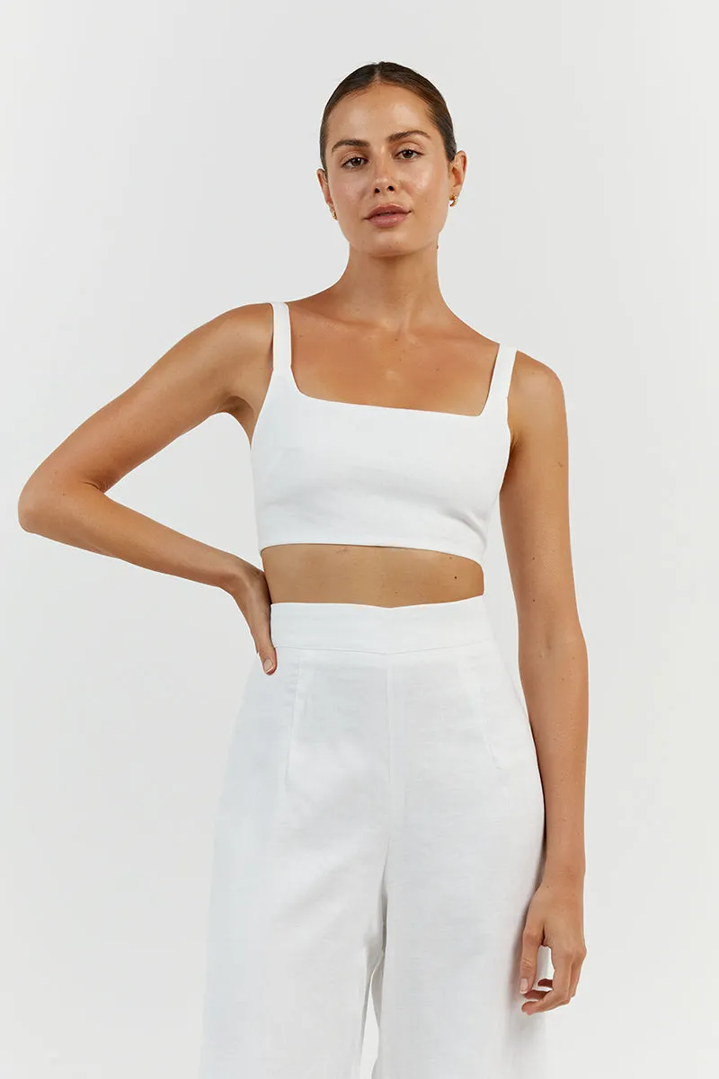 PENNY WHITE LINEN CROP TOP sold by Dissh