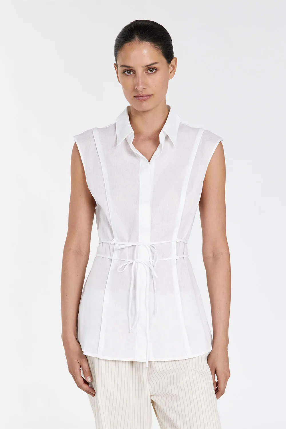 JASE WHITE LINEN SLEEVELESS TOP sold by Dissh product image thumbnail 3