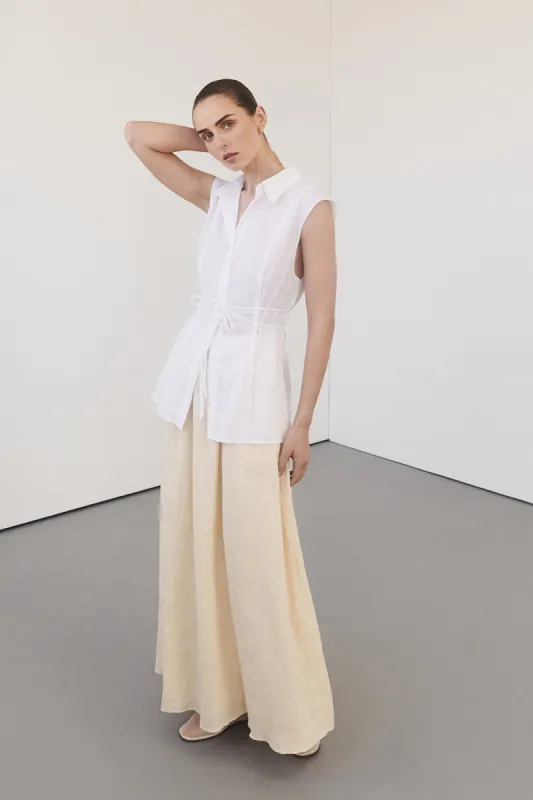 JASE WHITE LINEN SLEEVELESS TOP sold by Dissh