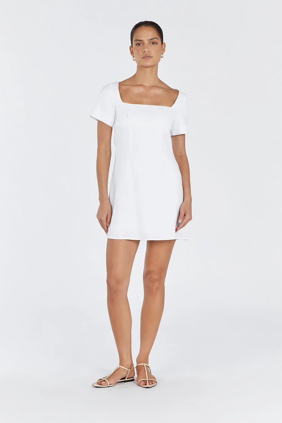 JAMIE WHITE LINEN MINI DRESS sold by Dissh