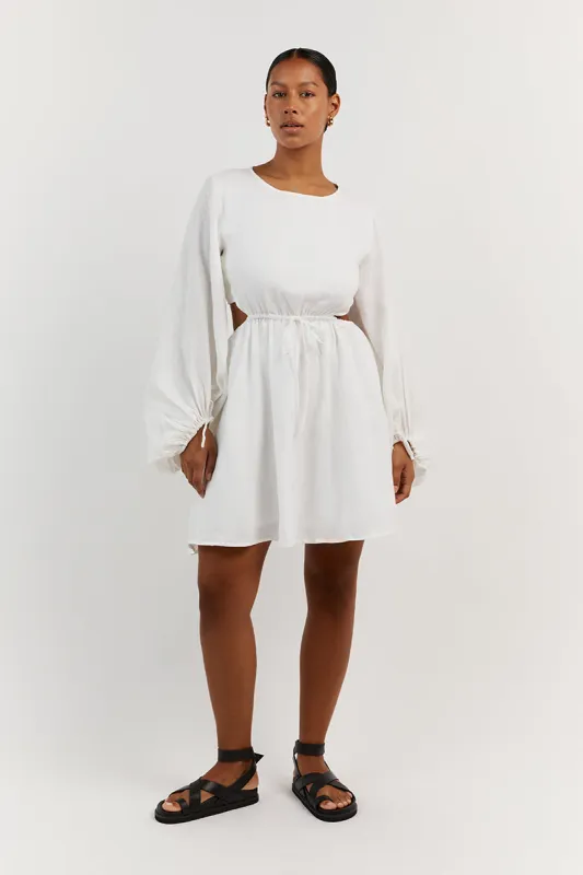 MOLLY WHITE LINEN MINI DRESS sold by Dissh