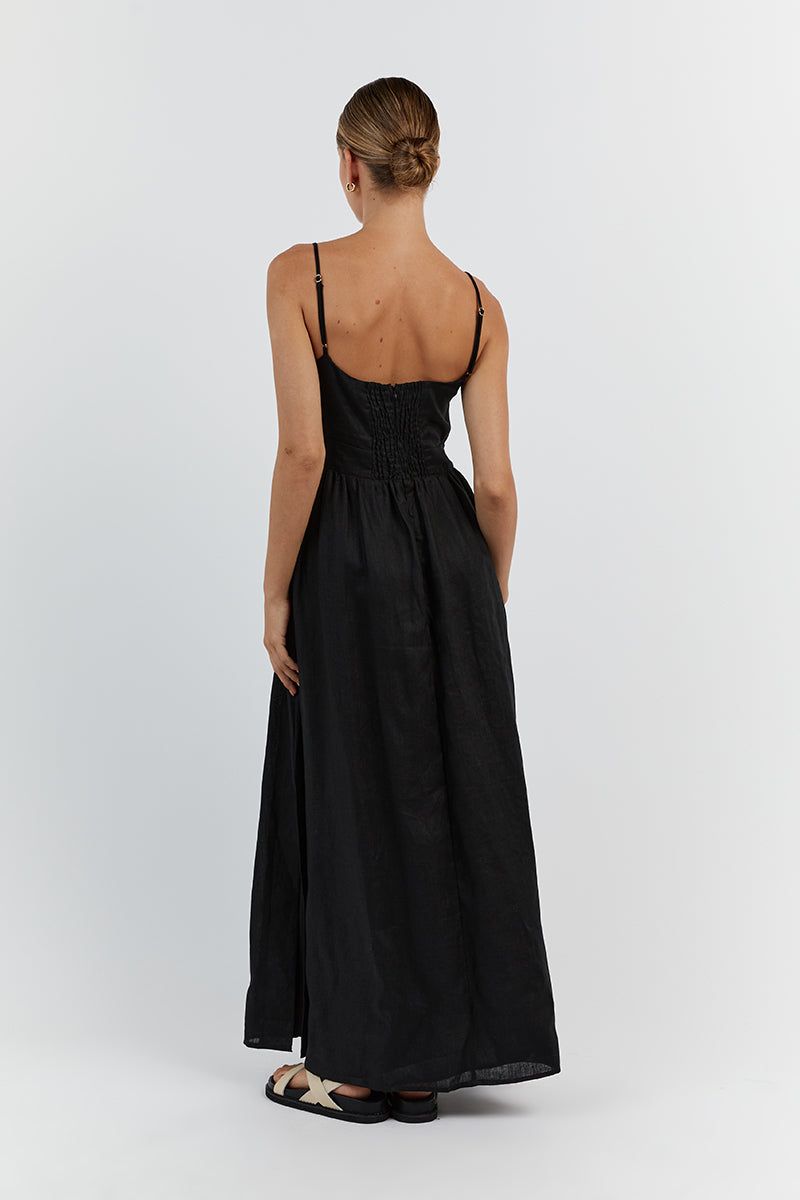 HARPER BLACK LINEN MIDI DRESS sold by Dissh product image thumbnail 5