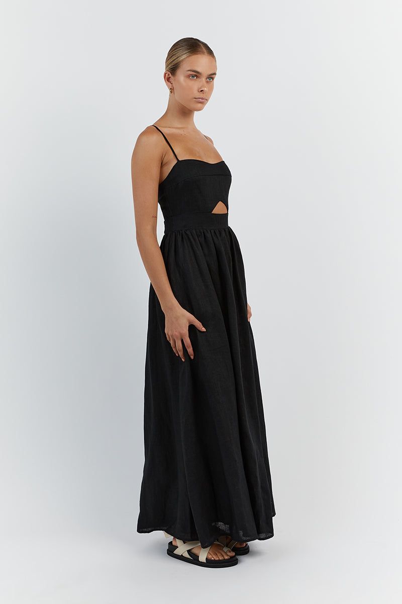HARPER BLACK LINEN MIDI DRESS sold by Dissh product image thumbnail 3
