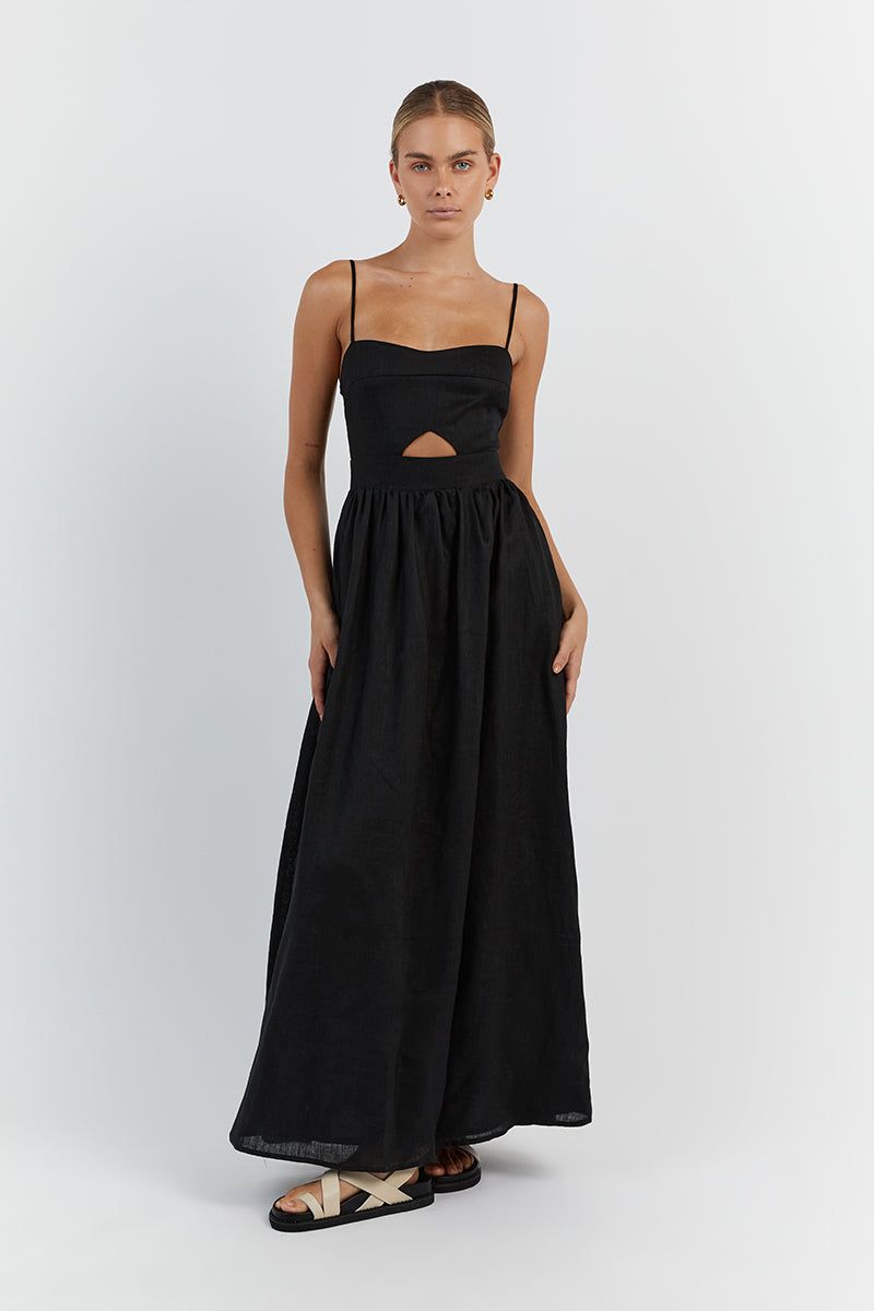 HARPER BLACK LINEN MIDI DRESS sold by Dissh product image thumbnail 2