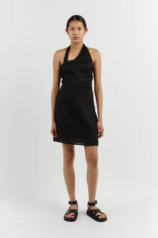 ZOEY BLACK ASYM LINEN MINI DRESS sold by Dissh