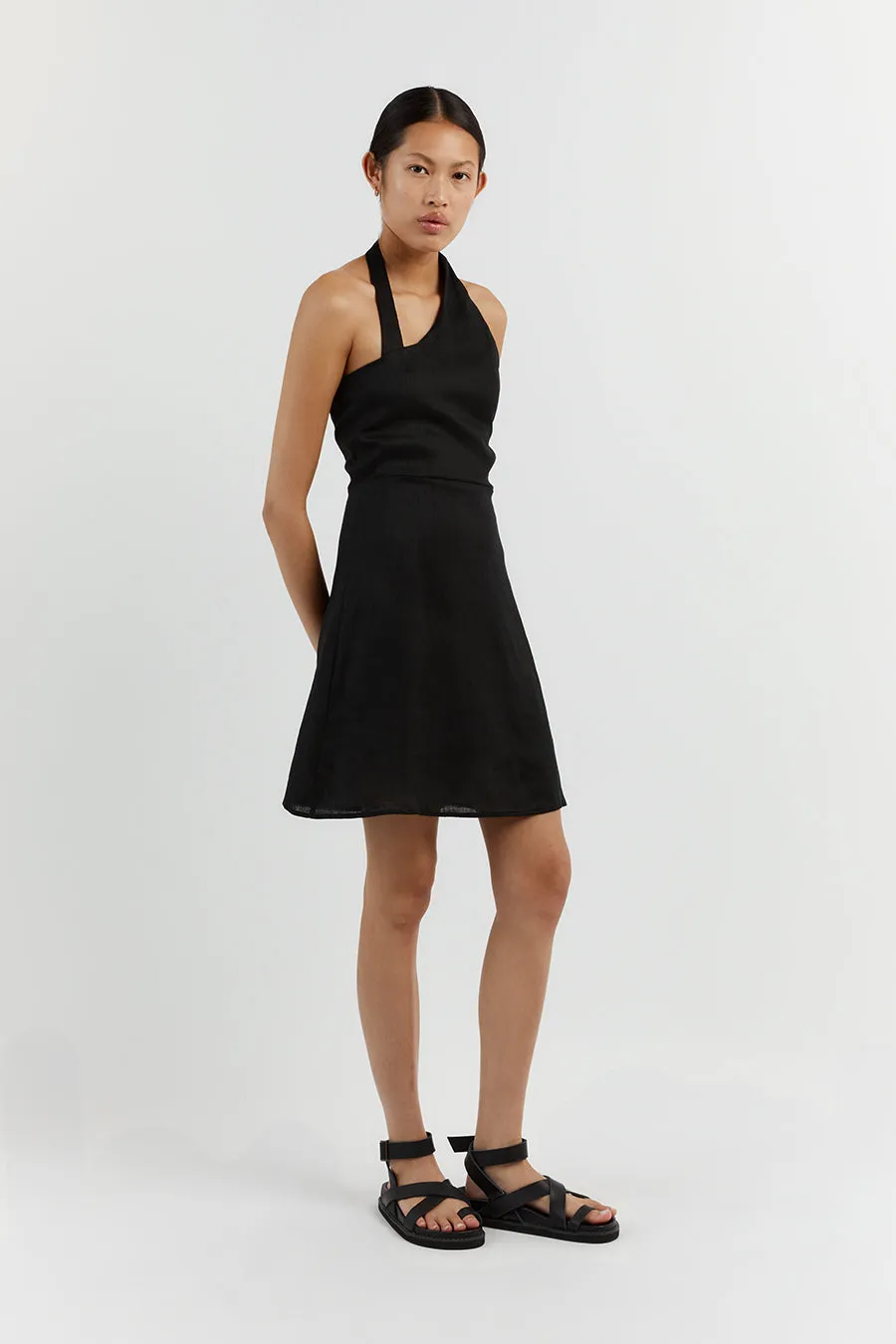 ZOEY BLACK ASYM LINEN MINI DRESS sold by Dissh product image thumbnail 3