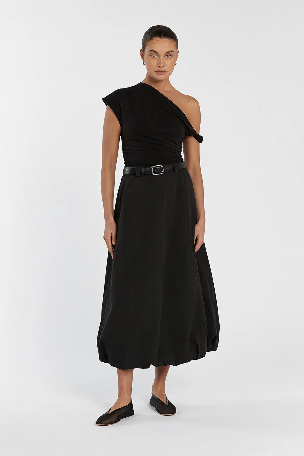 RICKIE BLACK COTTON MIDI SKIRT sold by Dissh
