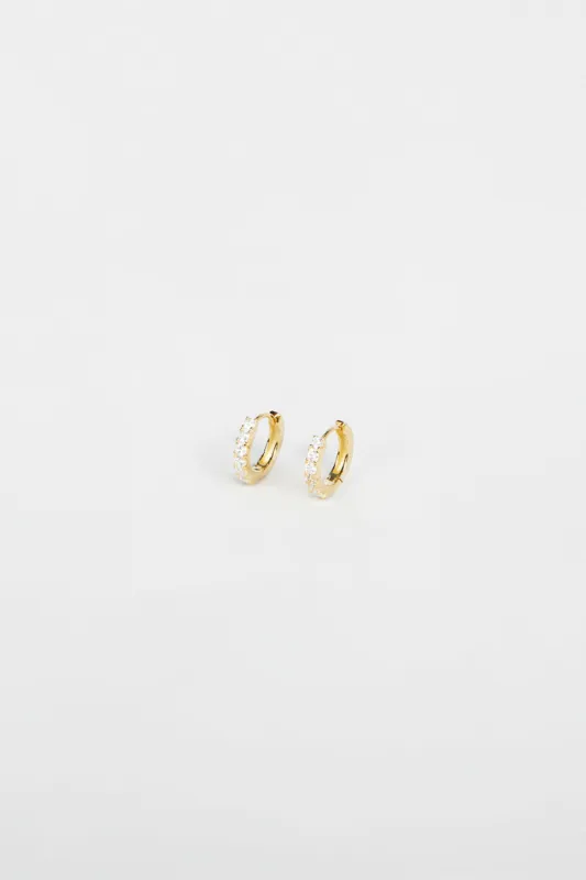 PORTER ANGEL CLEAR/GOLD HUGGIE EARRINGS sold by Dissh