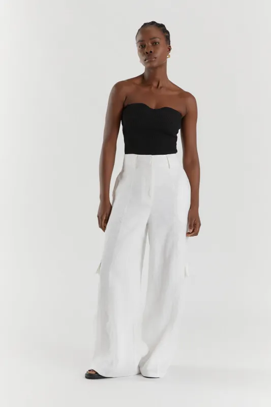 ISLA WHITE LINEN WIDE LEG PANT sold by Dissh