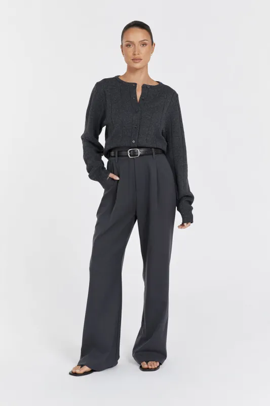 LEVI CHARCOAL MARLE KNIT CARDIGAN sold by Dissh