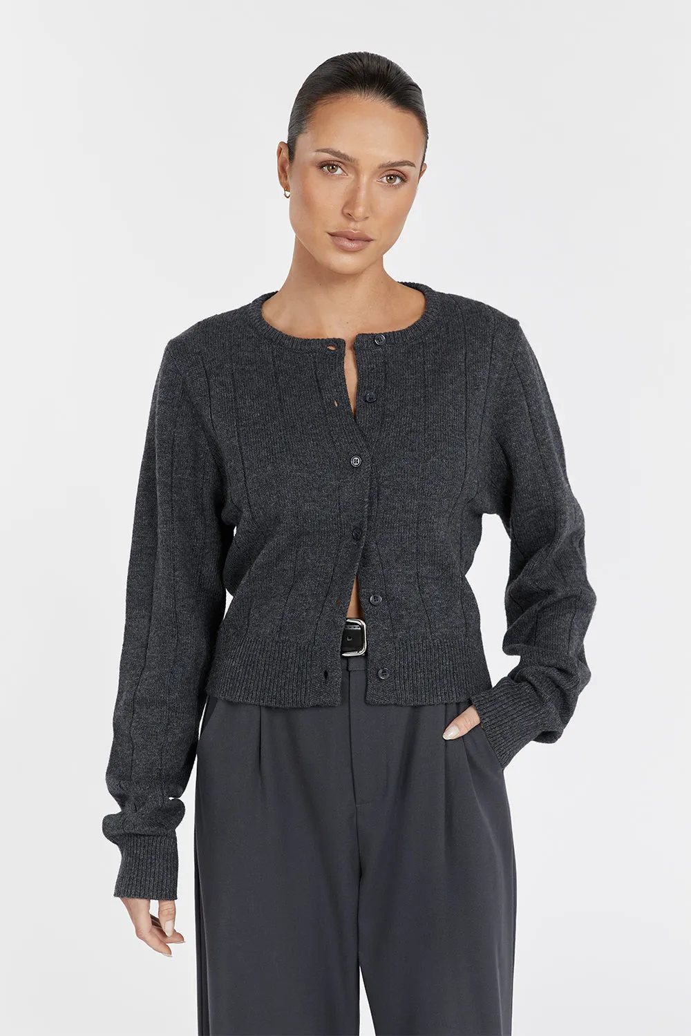 LEVI CHARCOAL MARLE KNIT CARDIGAN sold by Dissh product image thumbnail 2