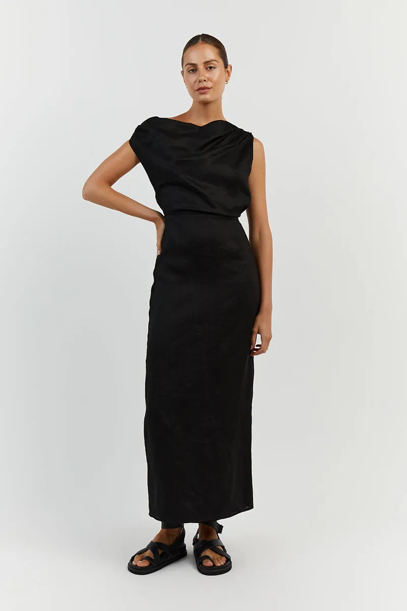 CASS BLACK LINEN ASYM MIDI DRESS sold by Dissh product image thumbnail 3