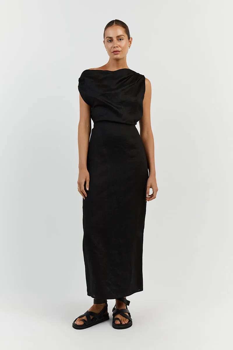 CASS BLACK LINEN ASYM MIDI DRESS sold by Dissh product image thumbnail 2