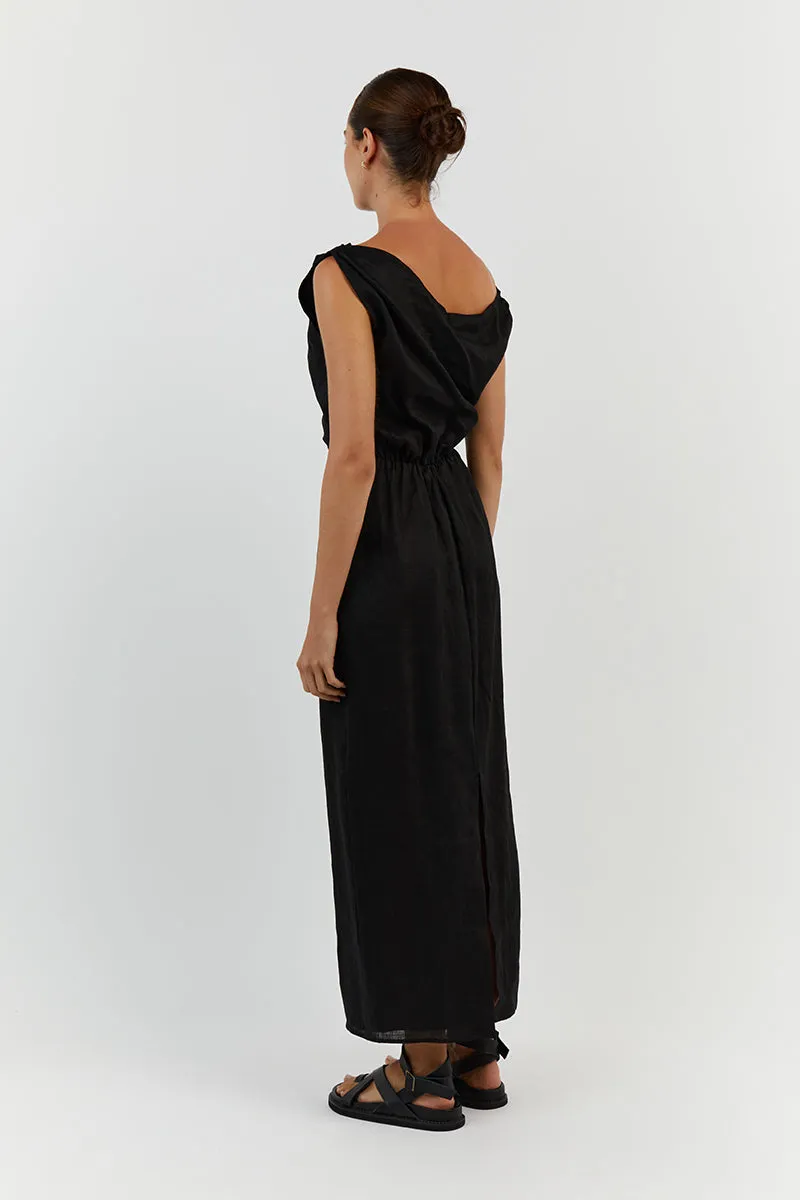 CASS BLACK LINEN ASYM MIDI DRESS sold by Dissh product image thumbnail 5