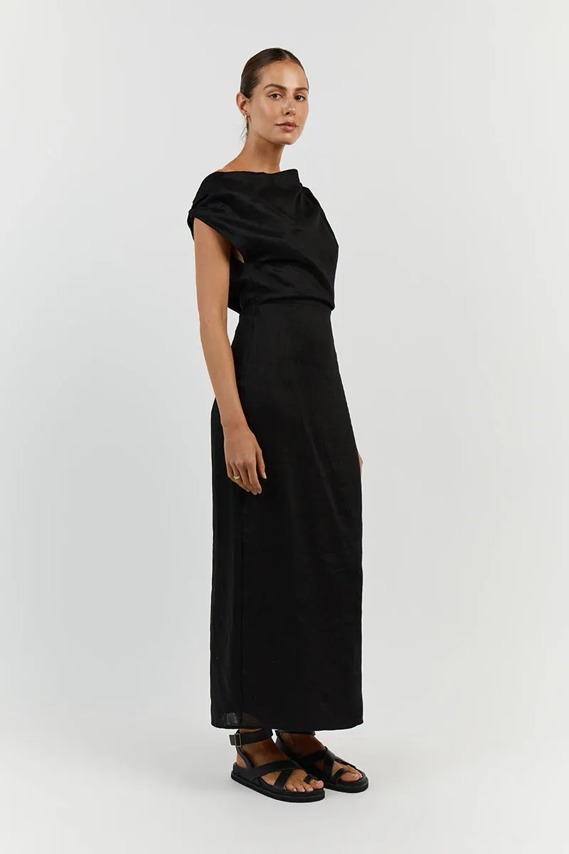 CASS BLACK LINEN ASYM MIDI DRESS sold by Dissh product image thumbnail 4
