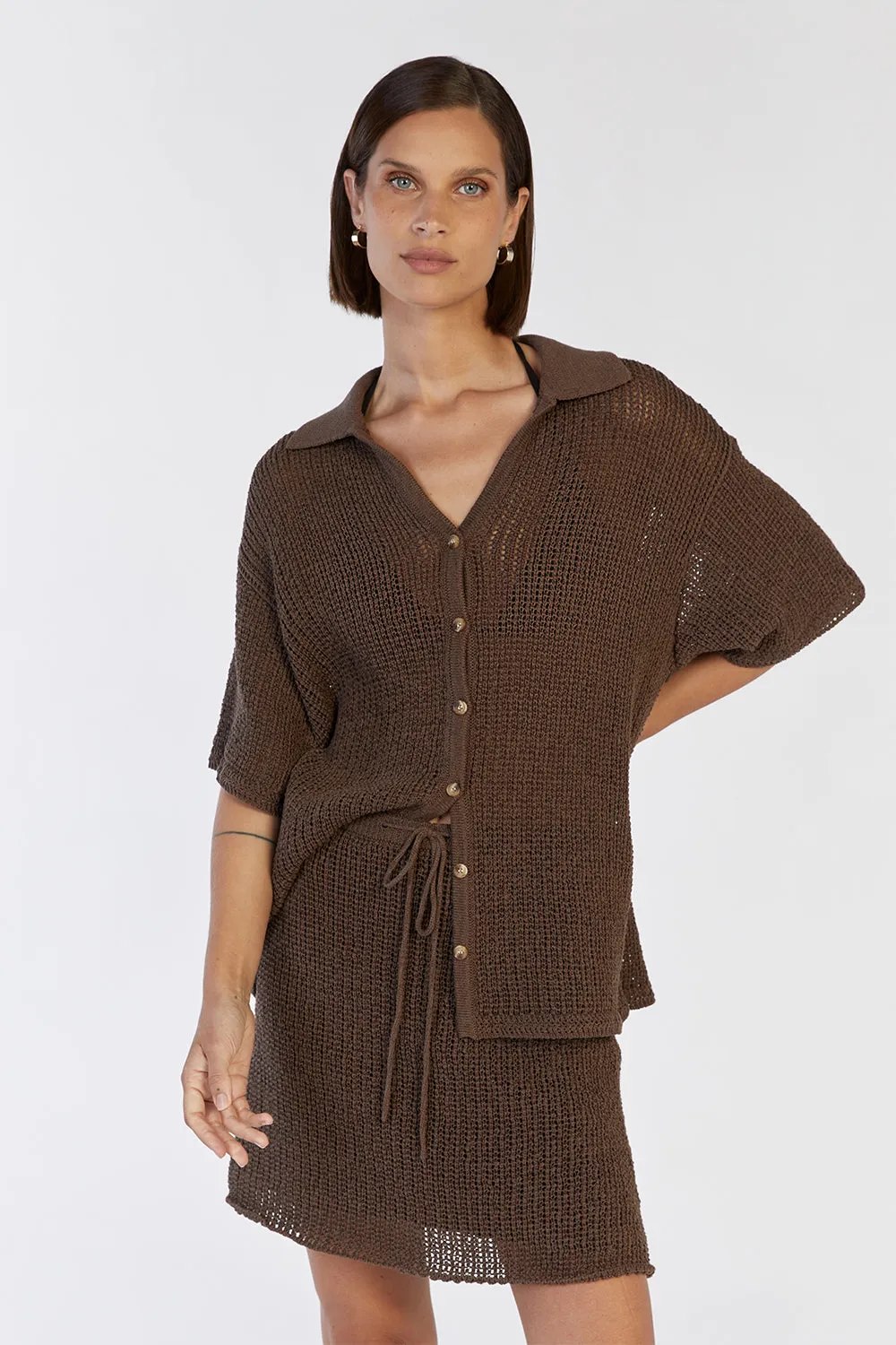 MARGOT CHOC KNIT CROCHET MINI SKIRT sold by Dissh product image thumbnail 2