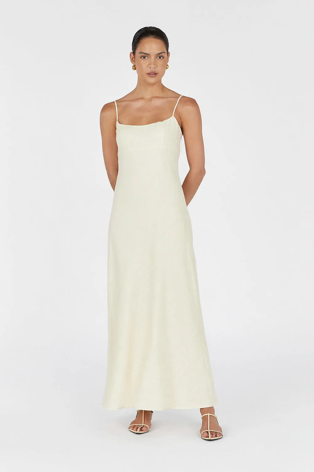 LUCIA BUTTERMILK LINEN MIDI DRESS sold by Dissh