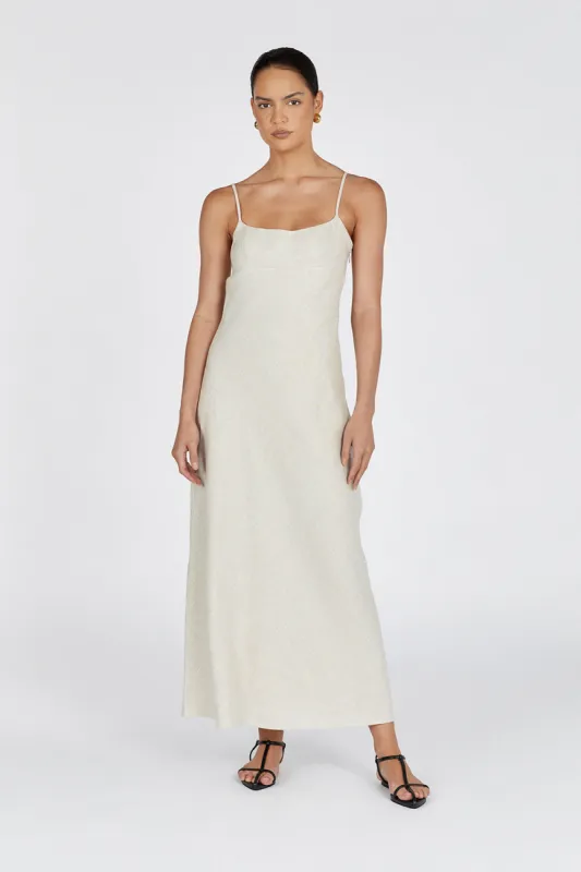 LUCIA NATURAL LINEN MIDI DRESS sold by Dissh