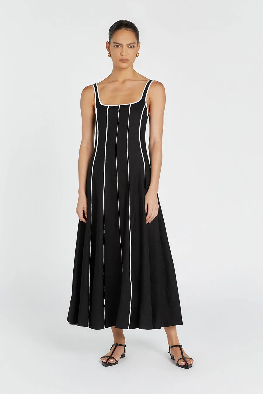 BECK BLACK LINEN MIDI DRESS sold by Dissh