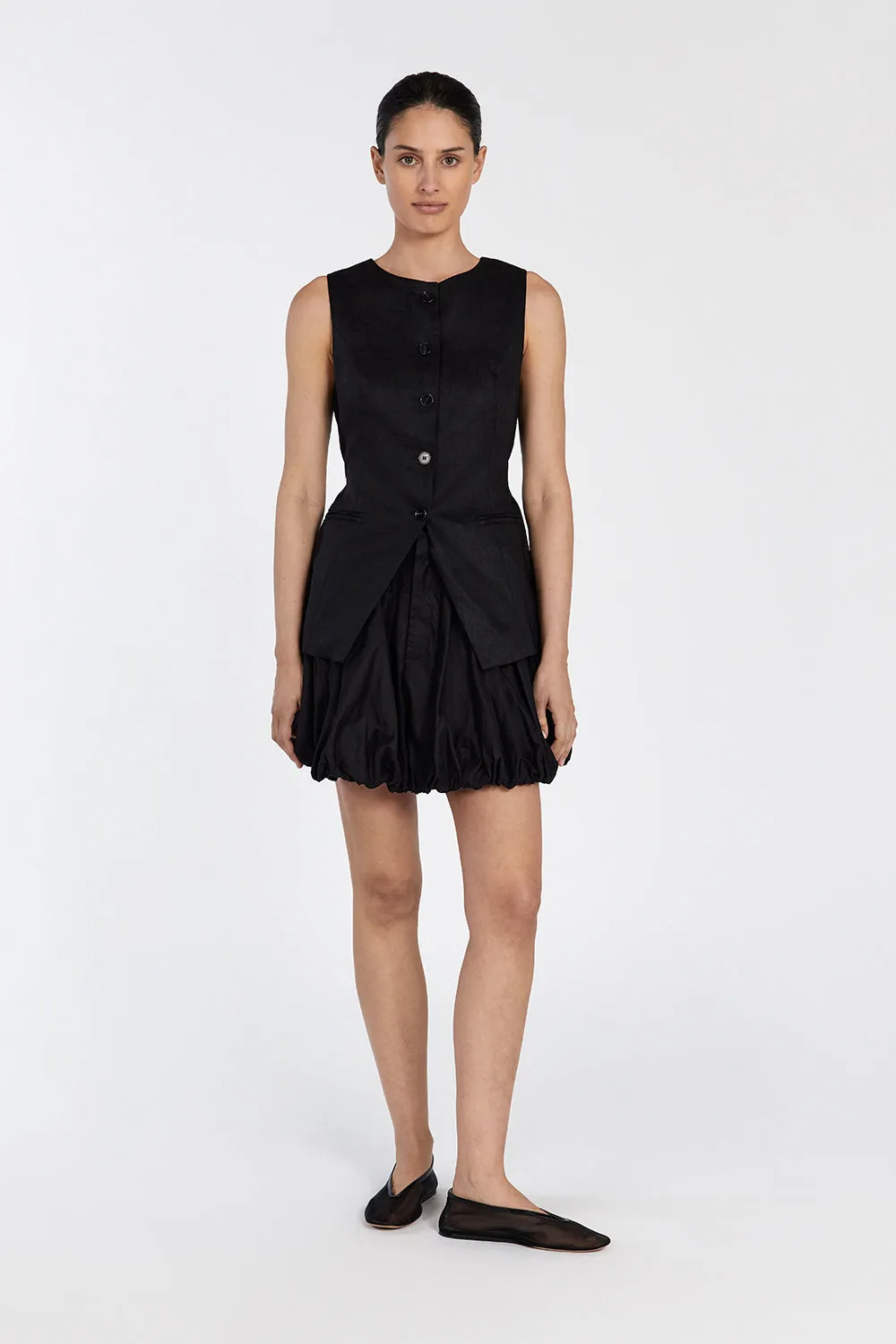 MARIA BLACK LINEN MINI SKIRT sold by Dissh