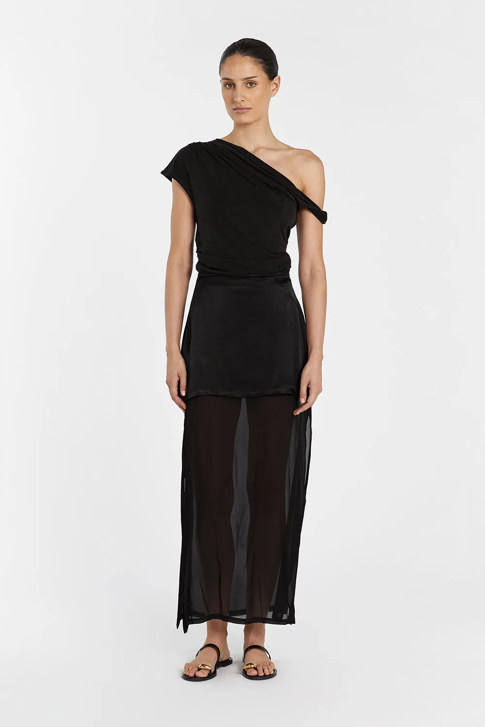 RIO WASHED BLACK DRAPED TWIST KNIT TOP sold by Dissh