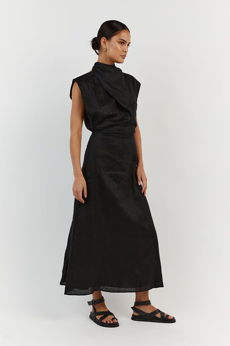 ALESSI BLACK LINEN MIDI DRESS sold by Dissh product image thumbnail 3