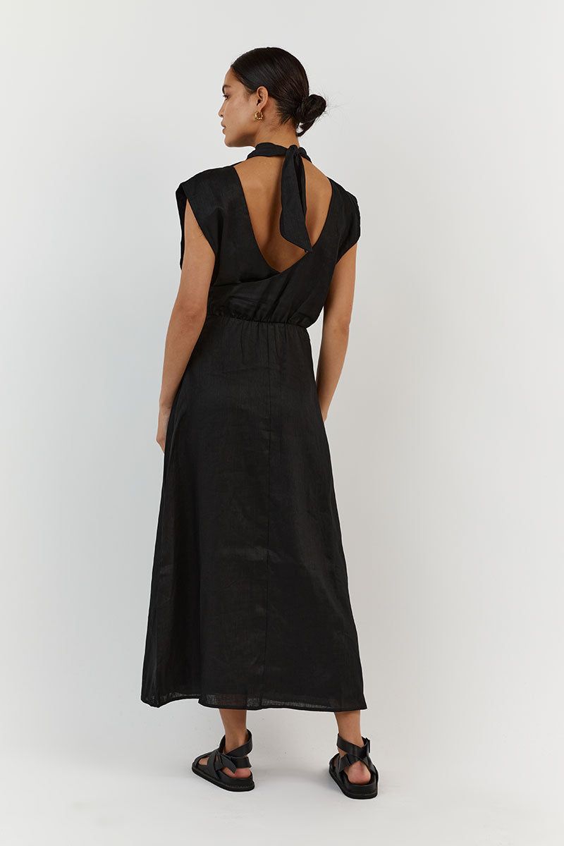 ALESSI BLACK LINEN MIDI DRESS sold by Dissh product image thumbnail 4