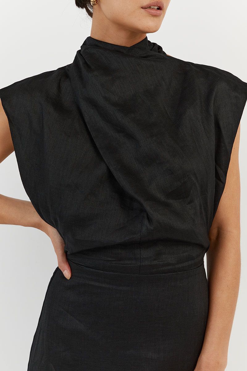 ALESSI BLACK LINEN MIDI DRESS sold by Dissh product image thumbnail 5