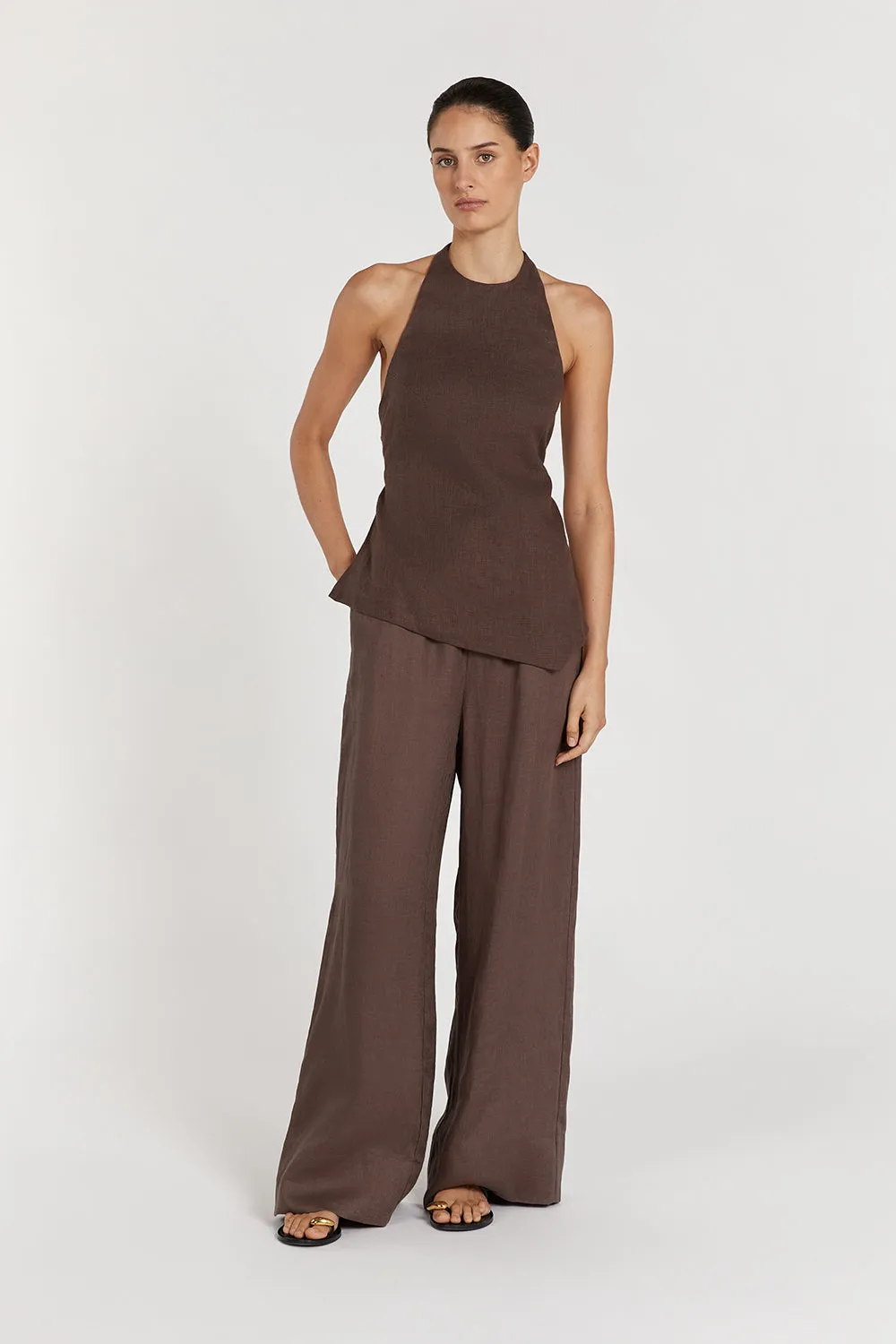 SERENA CHOC LINEN ASYM HALTER TOP sold by Dissh product image thumbnail 2