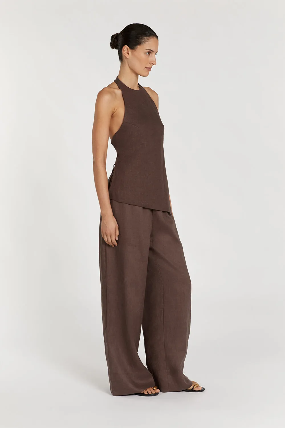 SERENA CHOC LINEN ASYM HALTER TOP sold by Dissh product image thumbnail 4