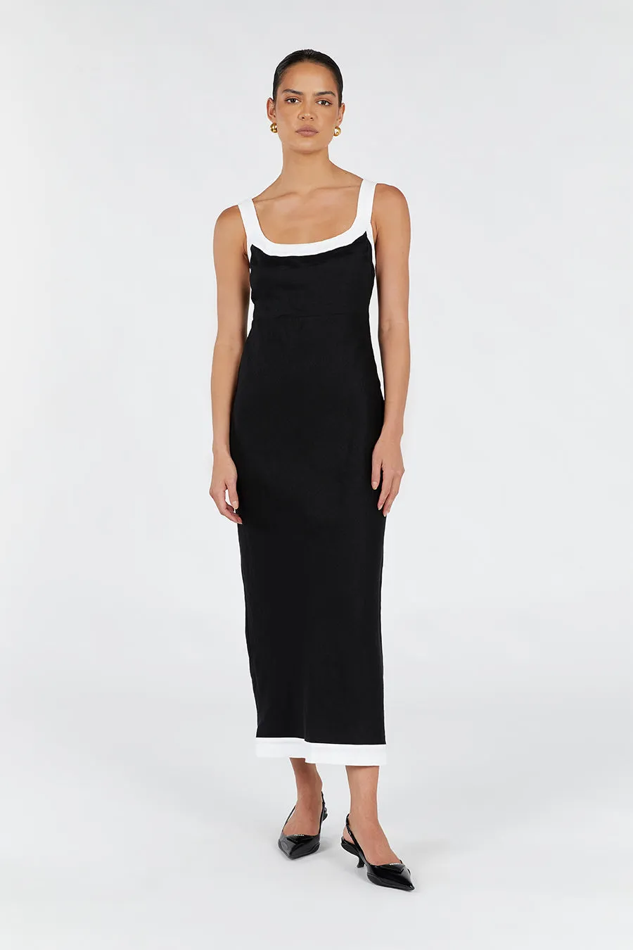 CARTER BLACK LINEN MIDI DRESS sold by Dissh