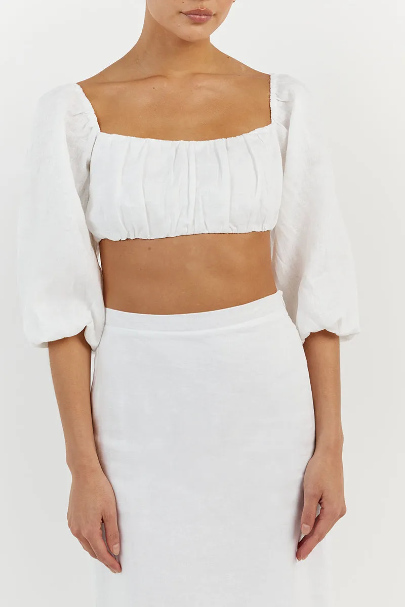 LILAH SLEEVED WHITE LINEN CROP TOP sold by Dissh product image thumbnail 5