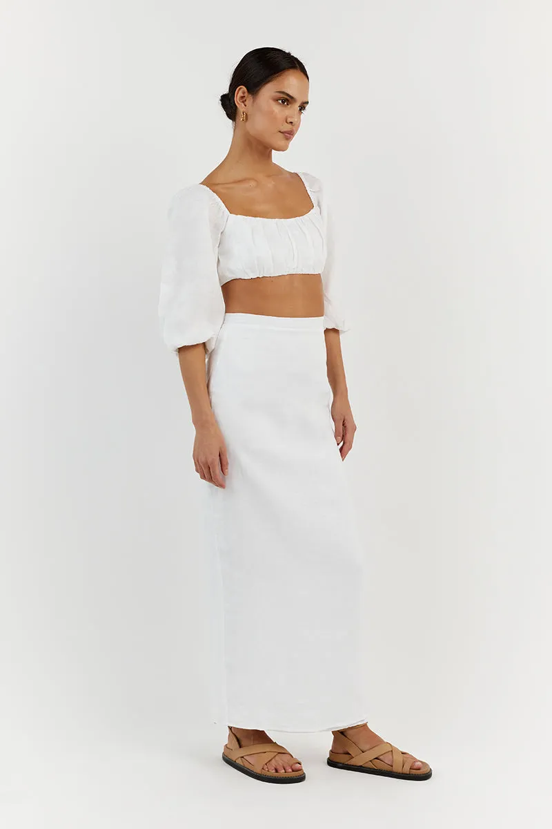 LILAH SLEEVED WHITE LINEN CROP TOP sold by Dissh product image thumbnail 3